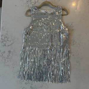 Endless Rose Silver Sequin Fringe Tank Top
